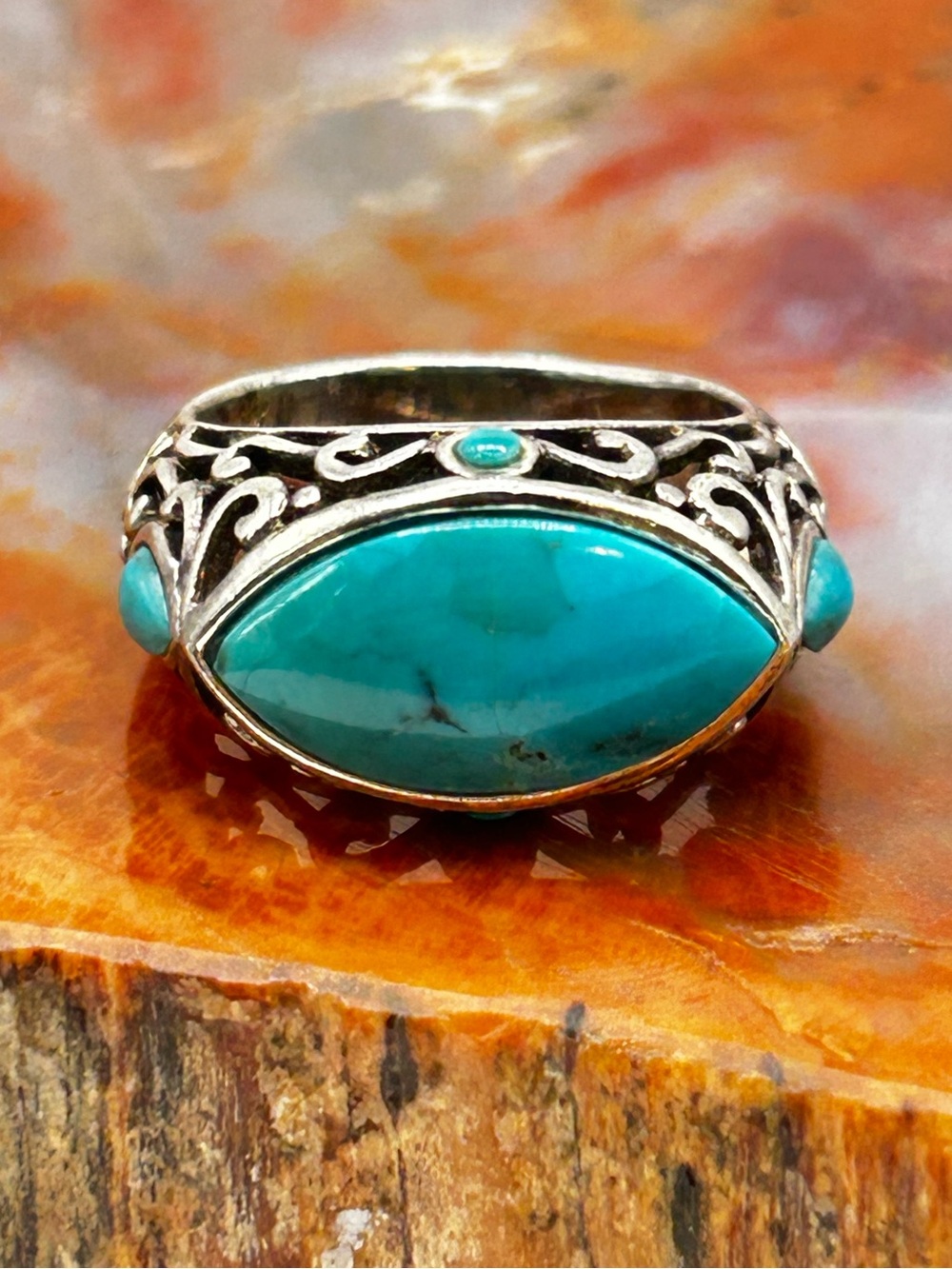 Vintage Sterling Silver Turquoise Ring - Size 7